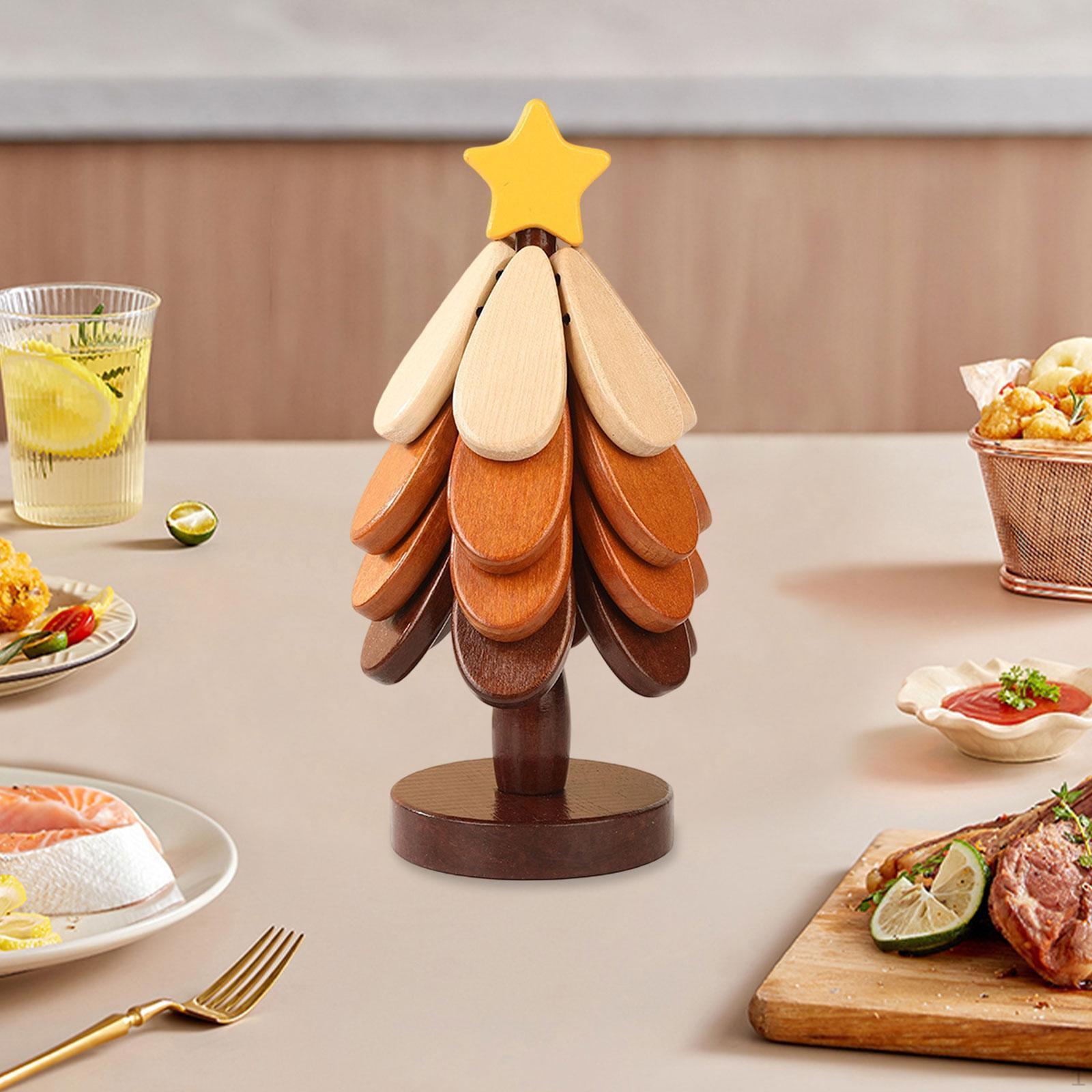 

Wooden Tree Trivets Plate Mats Decoration Pot Holders Wood Christmas Coaster Set for 4 Layer