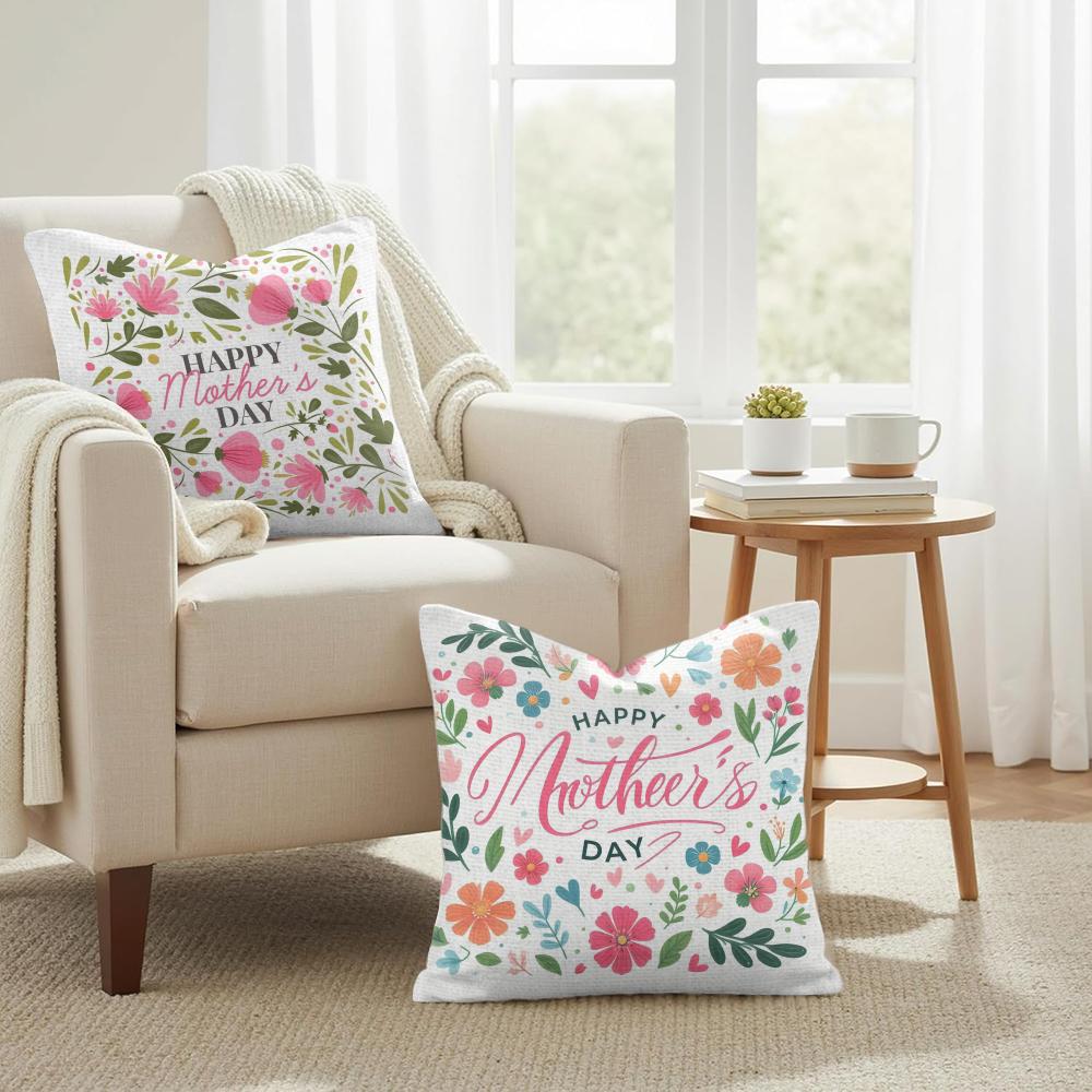 Happy Mothers Day Cushion Cover Natural Linen Organic Fabric DoubleSided Printing Couch Pillow Covers Home Decor