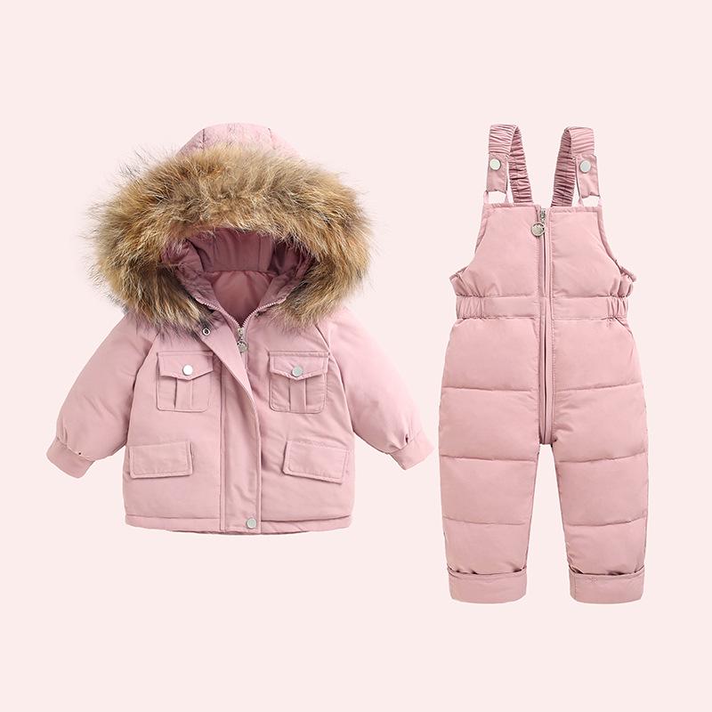 Ensemble chaud d'hiver style coréen pour enfants 2022: Salopette Deux-Pièces pour Garçons et Filles