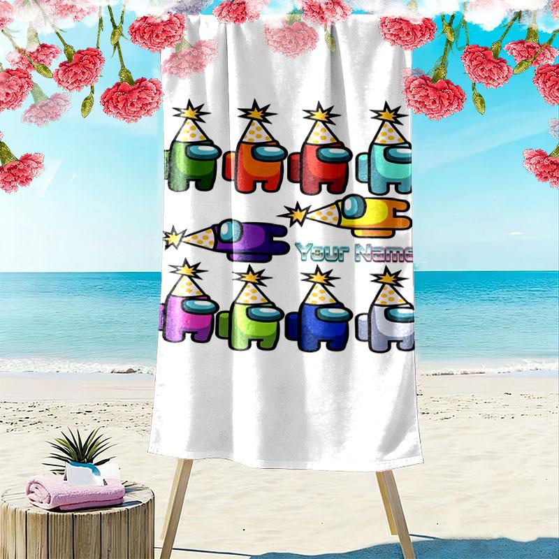 Among Us Custom Name Print Beach Towel, Large Soft Quick Dry Towel for Beach Camping Swimming