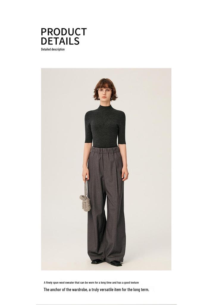Women's 18-Gauge Fine-Spun Yangtze Yarn 100% Wool Mid-Sleeve Spring Slim-Fit Base Layer Top