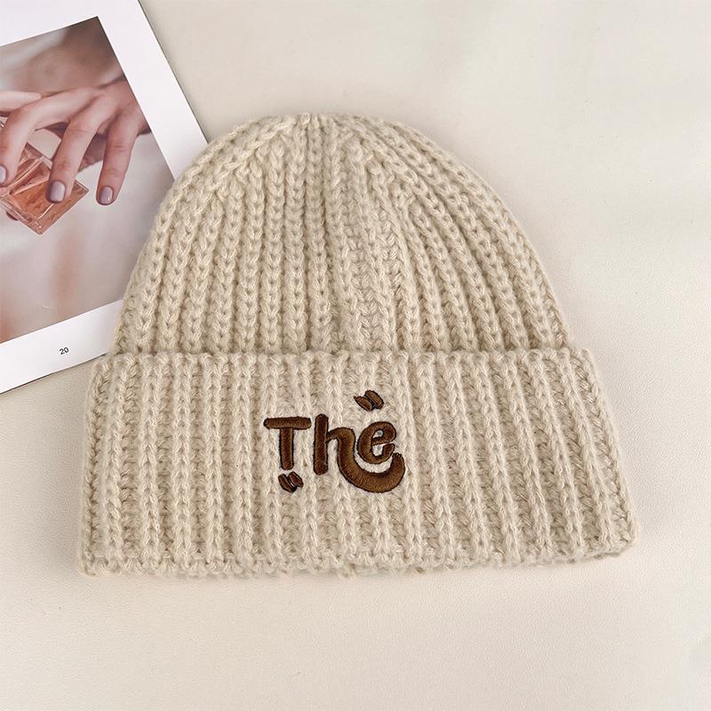 2025 Women's Korean Style Knitted Beanie - Warm Wool Ear Protection, Large Fit, Fashionable English Letter Design.