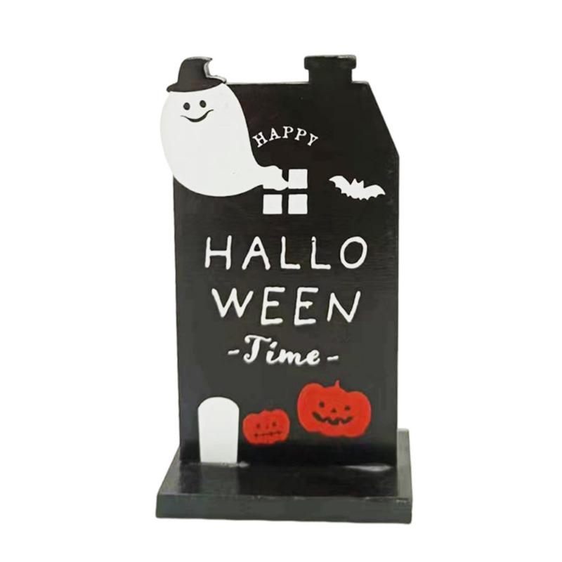 Halloween Pumpkin Ornament Halloween Party Decoration Wooden Crafts Creative Haunted House Tomb Wooden Ornament