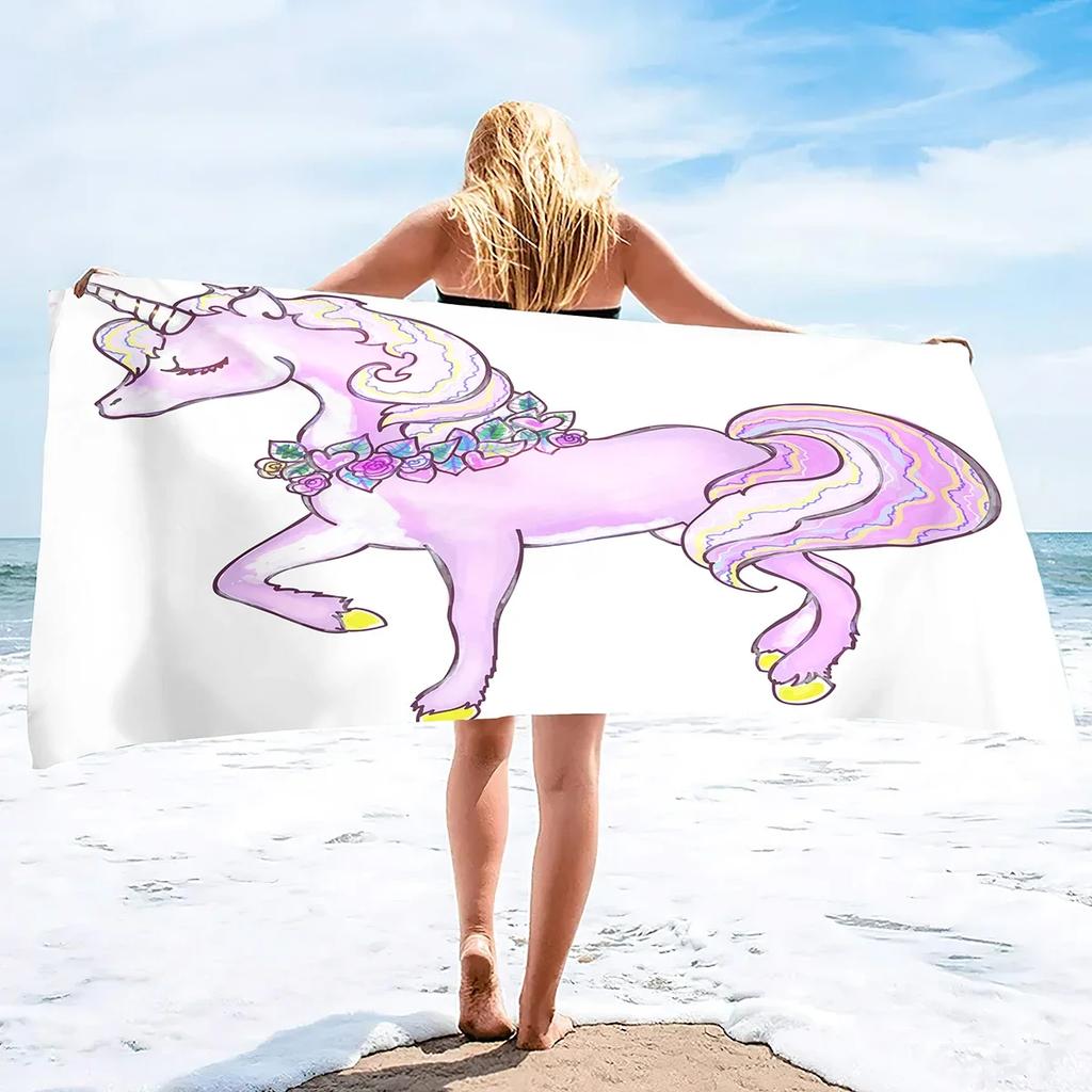 Unicorn Beach Towel,Cute Cartoon Microfiber Absorbent Soft Bath Towel Poncho Bath robe Absorbent Towels for Pool Beach Bathroom