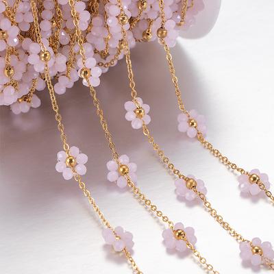 2Meters 1Meter Stainless Steel Flower Crystal Natural Stone Beads Chains for Necklace Bracelet Jewelry Making DIY Wholesale