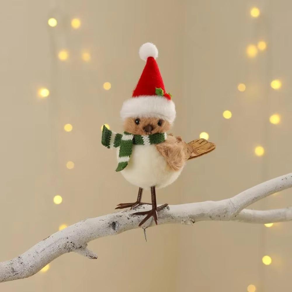 1/3 Stück Plüsch Mini Pelzige Rotkehlchen Vogel Figuren Weihnachtsmannmütze Weihnachten Haus Fenster Dekoration Kamin