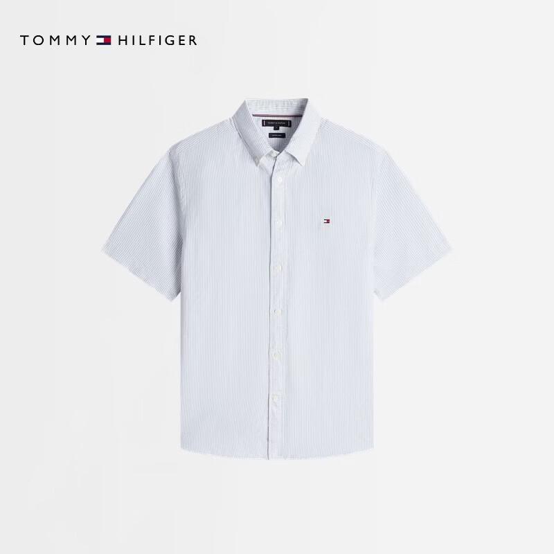 Tommy Hilfiger Men s Striped Cotton Linen Blend Short Sleeve Shirt M