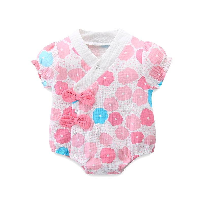 

Хлопковый ромпер для девочки в корейском стиле - Летний боди с принтом и застежкой на кнопках в области промежности 73 cm Tag розовый