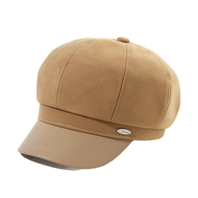 Japanese Woolen Beret Women's Autumn and Winter All Match Duck Tongue Octagonal Hat Korean Version of The Little Painter's Newsboy Hat with A Face