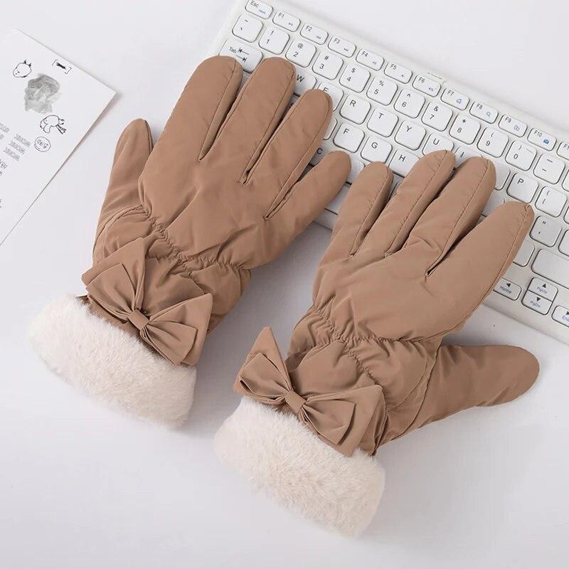 

Зимние перчатки, женские перчатки с сенсорным экраном, мягкие, приятные для кожи, элегантные, с бантом, на запястье, уличные, утолщенные, теплые, женские перчатки для велоспорта и вождения One Size хаки