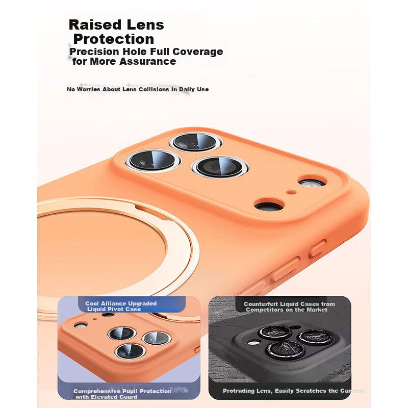 Coolmeng Pivot Case for iPhone 17 Pro Liquid Silicone Full-Cover Lens Protective Shockproof Skin-Friendly Magnetic Stand Premium Unisex