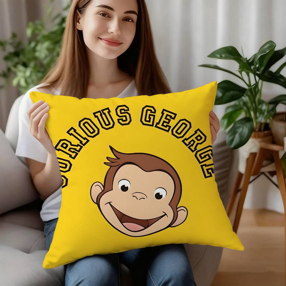 

Good Night George Curious Monkey Pillow Case Sofa Decorative Home Double-sided Printing Short Plush Cushion Pillow Cover Gift 18x18Inch