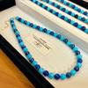 Retro Antiek Natuurlijk Lapis Lazuli Contrasterende Kleur Kunstmatige Turkoois Gemengd En Gematched Blauwe Sleutelbeen Ketting Ketting