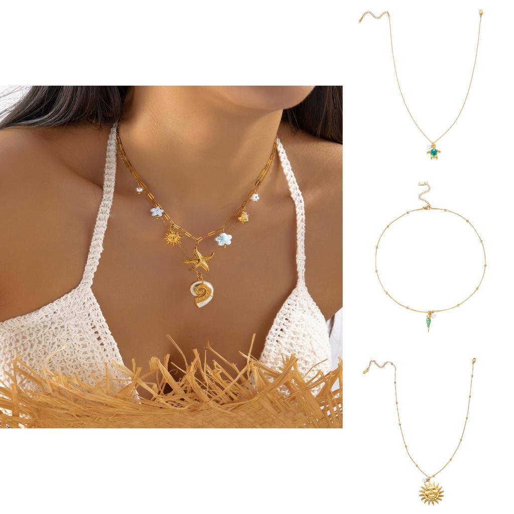 Collier Acier Inoxydable Style Océan Avec Perles de Coquillage Et Animal Pour Femmes et Hommes