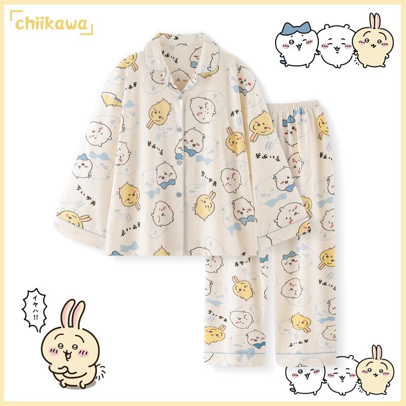 

Женская летняя пижама из чистого хлопка Chiikawa - Милая Усаги Хачи с коротким рукавом, домашняя одежда для весны и осени M (up to 40kg)