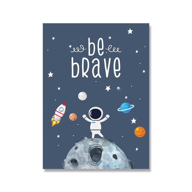 Space Astronaut Planet Be Brave Insipring Nursery Wall Art Canvas Painting Posters And Prints Wall Pictures Baby Kids Room Decor