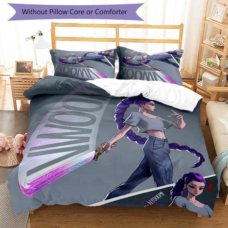 KPOP Hunter 3-teiliges Bettwäsche-Set Bettbezug Verschluss Enthält 1 Bettbezug & 2 Kissenbezüge für Alle Jahreszeiten Schlafzimmer Zuhause Wohnheim Dekor