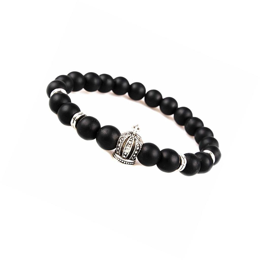 Natural Matte Frosted Volcanic Stone Bracelet with Lion Head Beads