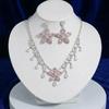 European & American Style Zircon Plum Blossom Pink Necklace & Earrings Set