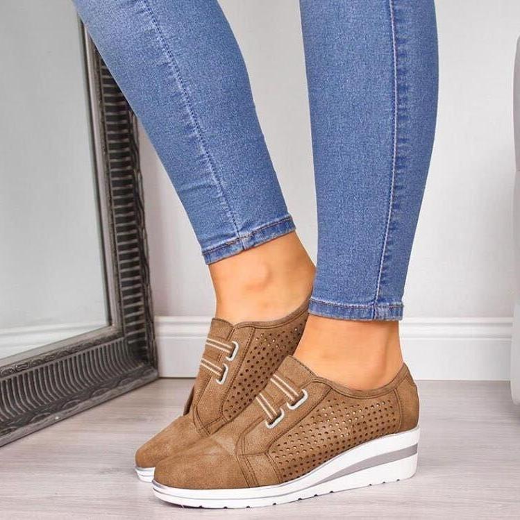 Autumn single shoes wedge heel hollow round head shoes