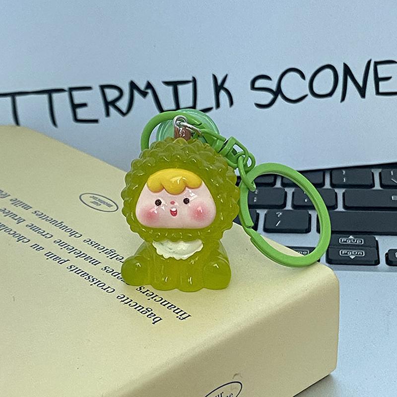 Kawaii Fruit Strawberry Orange Durian Resin Keychain Pendant Crafts Cute Doll Keychain Backpack Decoration Accessories Gifts