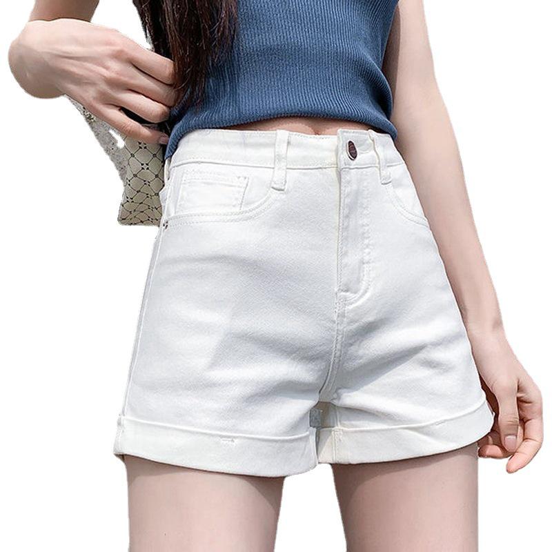 2021 Summer High-Waist White Denim A-Line Shorts for Women – Loose, Slimming Fit