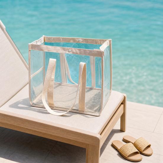 Swimming Bag, Waterproof PVC Large Capacity Beach Bag, Portable with Zipper/Button Closure Storage Bag, for Toiletry Cosmetics Organize