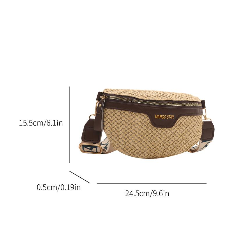 Women's Waist Pack Leather Straw Woven Chest Bag Travel Casual Shoulder Crossbody Bags For Women Summer Fanny Pack Purse CLE