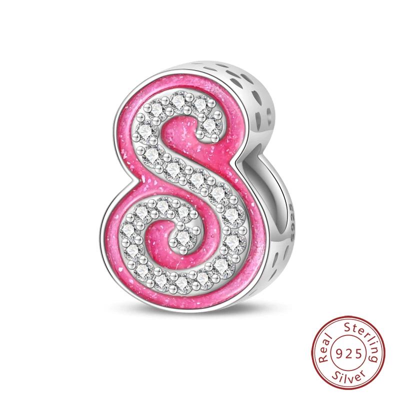 New Copper Teenage Girl Pink 26 Letters Charms Beads For 3Mm Original Bracelets Diy Jewelry Birthday Gifts