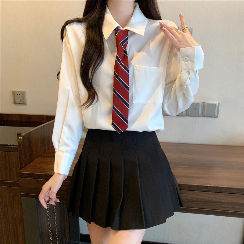 Damen Weißes JK Preppy Style Knitterarmes Hemd-Set: Lang- & Kurzärmlig, Herbst/Winter Studentenuniform Unterbekleidung