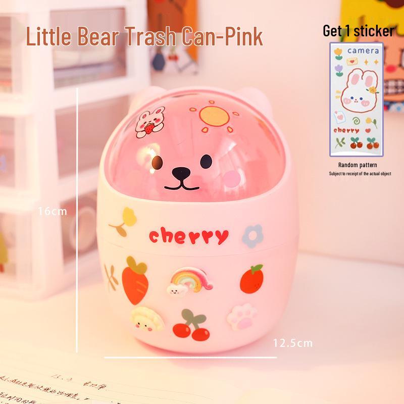 Mini Cute Bear Desktop Trash Can for Office and Student Desk