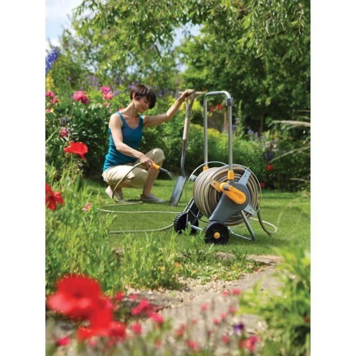 Hozelock dévidoir sur roues assemblé en métal de 60m, chariot sur roues, manuel, fonctionnel, gris, aluminium, pvc, autonome