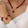 2PCS Immitation Pearl Necklace Bracelet Jewelry Set Elegant Love Pearl Color Pendant Natural Color Beads Collar for Girl Gifts