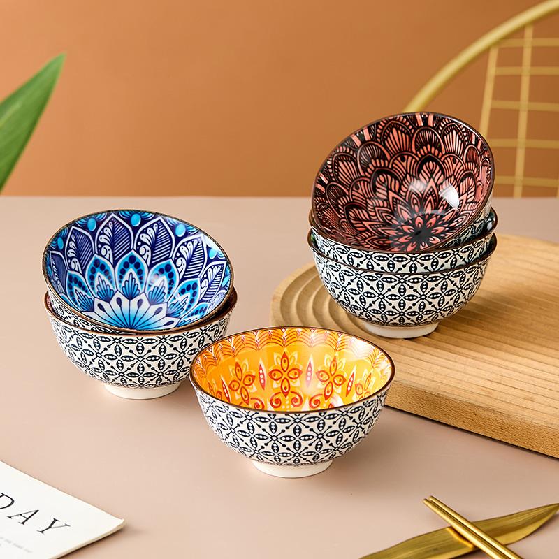 6-Piece Bohemian Mandala Ceramic Bowls - Dishwasher & Microwave Safe, Perfect for Cereal, Soup, Pasta, Salad, Ice Cream Bowls