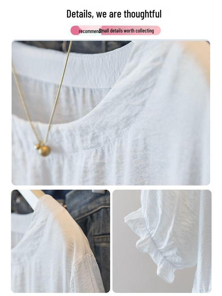 T-shirt da Donna Taglie Forti con Maniche a Tulipano in Seta Ghiacciata - Vestibilità Larga, Modellante, Stampa Estiva