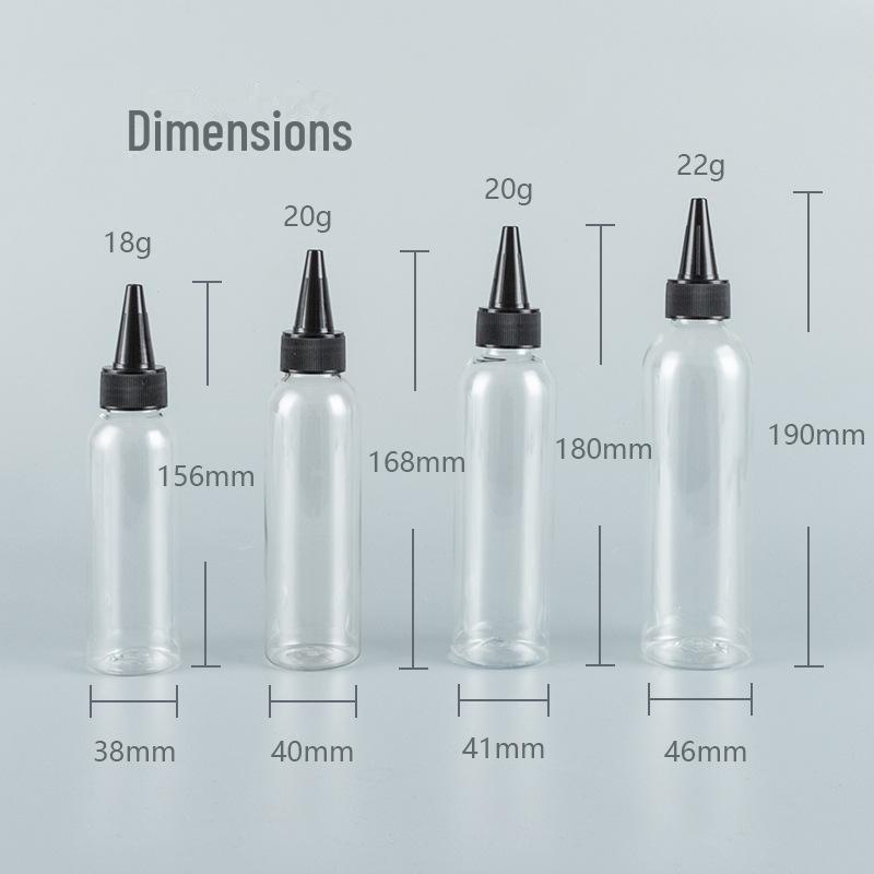 Transparent PET Kosmetisk Förpackningsflaska (100ml/120ml/150ml/200ml) med spetsigt munskydd