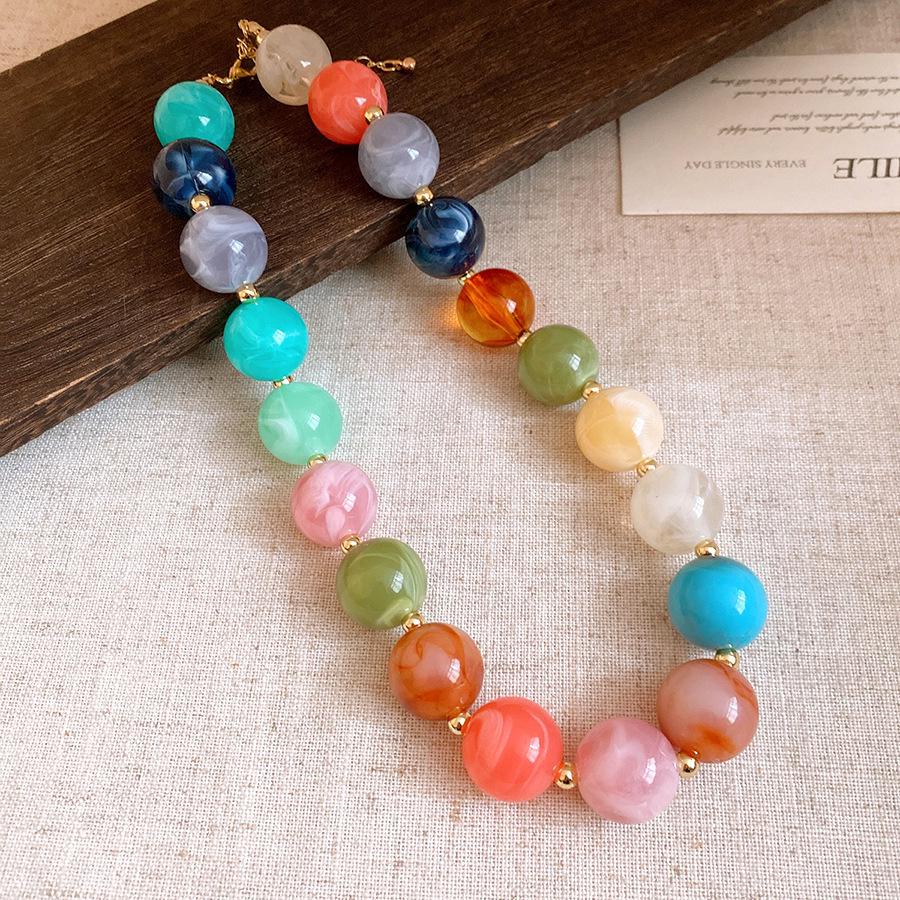 Elegant Summer Acrylic Beaded Necklace: Fashionable Round Clavicle Chain Jewelry