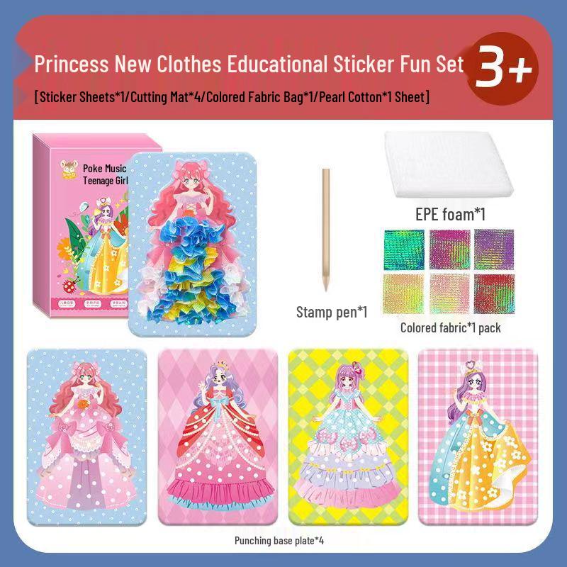 Dreamy Hand-Painted Dot Girl Toy: DIY Princess Dress-Up Sticker Book with 6 Educational Paintings for Girls