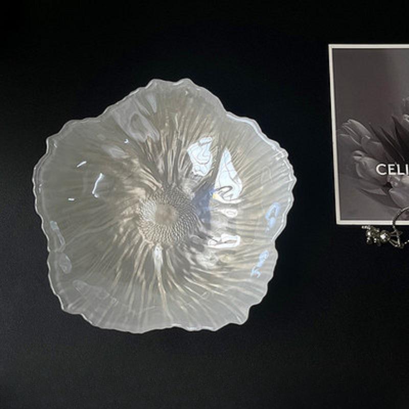 European Style Flower Crystal Glass Fruit Tray Large Household Simple Tea Tray Snack Tray Pearl White Simple Style