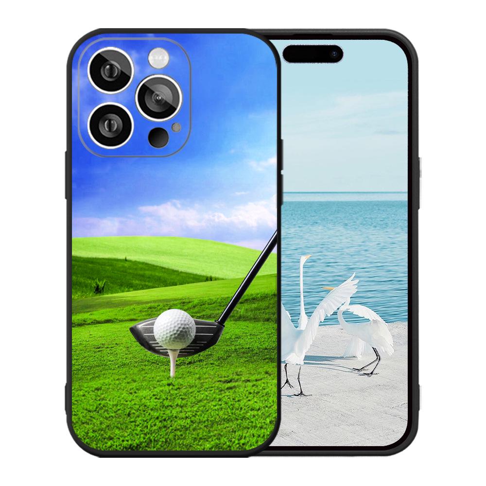 Black Frosted Apple 13 Pro Max TPU Phone Case with Basketball & Football Design
