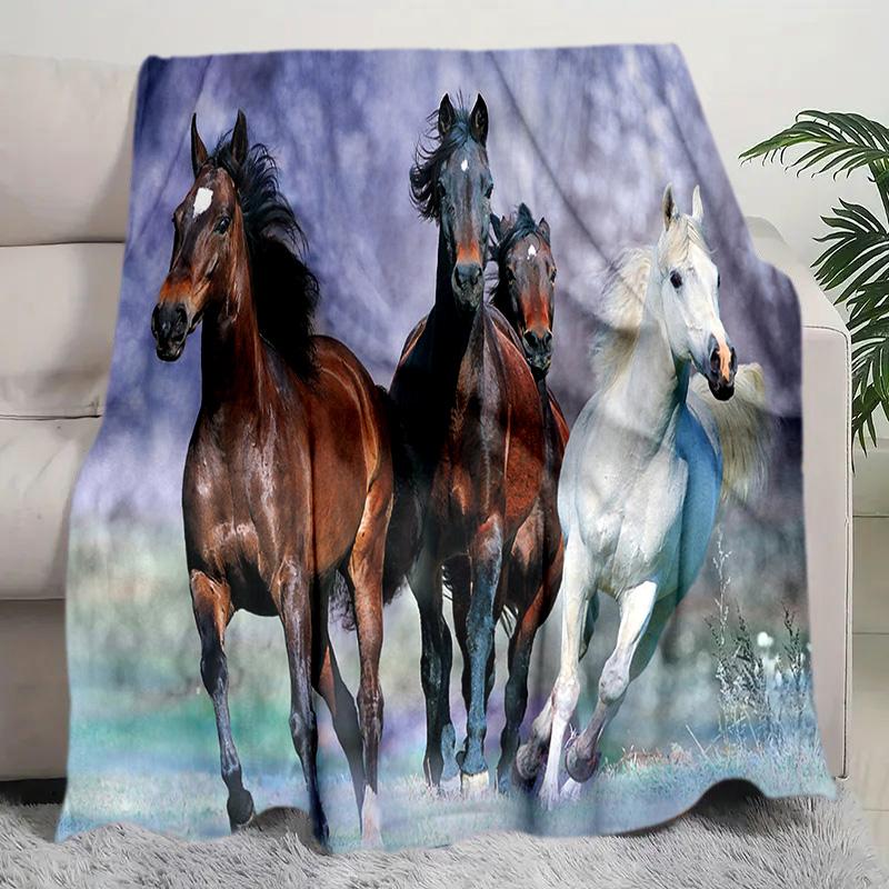 Horse Dark Blanket Suitable All Seasons Soft Comfortable Sofa Office Nap Travel Birthday Gift Christmas Present