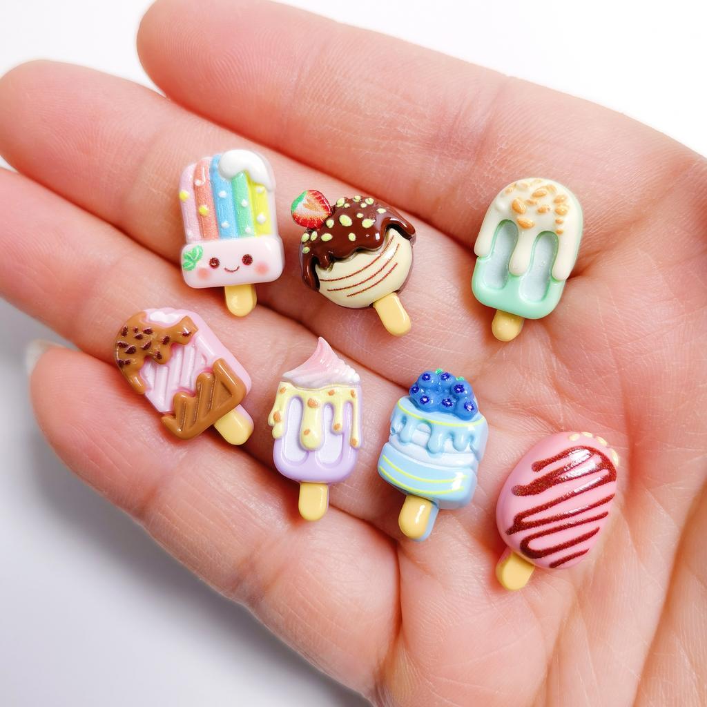 100pcs Kawaii Bean Flatback Resin Cabochon Simulation Ice Cream Popsicle Scrapbook Crafts DIY Hair Bows Accessories Phone Decor