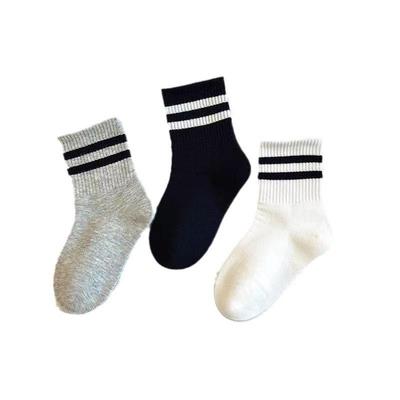 Gestreifte Kinder-Mittelrohrsocken im College-Stil - Schwarz, Weiß, Grau für Frühling & Herbst