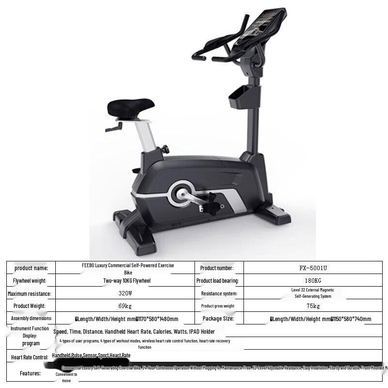 FEEBO Commercial & Home Self-Generating Exercise Bike CN plug (adapter included)