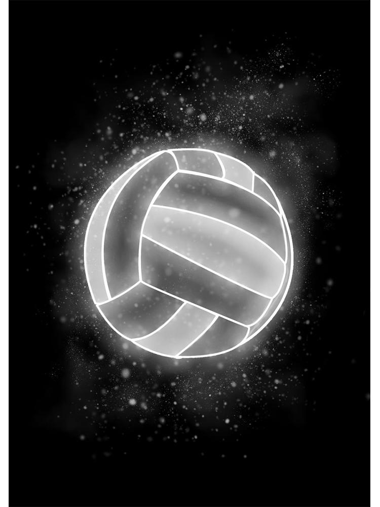 

Неоновые черно-белые баскетбольные, футбольные, волейбольные постеры, холст, картина, скандинавские виды спорта, настенная художественная картина для детской комнаты, декор для спортзала 21x30cm No Frame