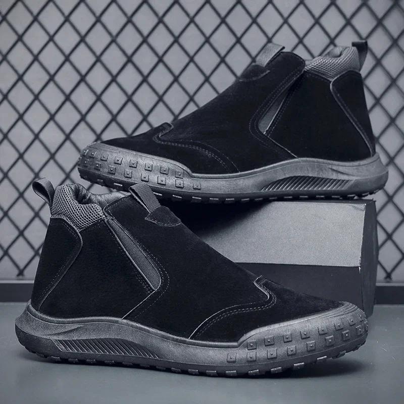 Casual Men's Boots Sneaker Classic Men Ankle Boots Anti-slip Zip Male Boot Outdoor High-top Man Sneakersround Toe Work Boots