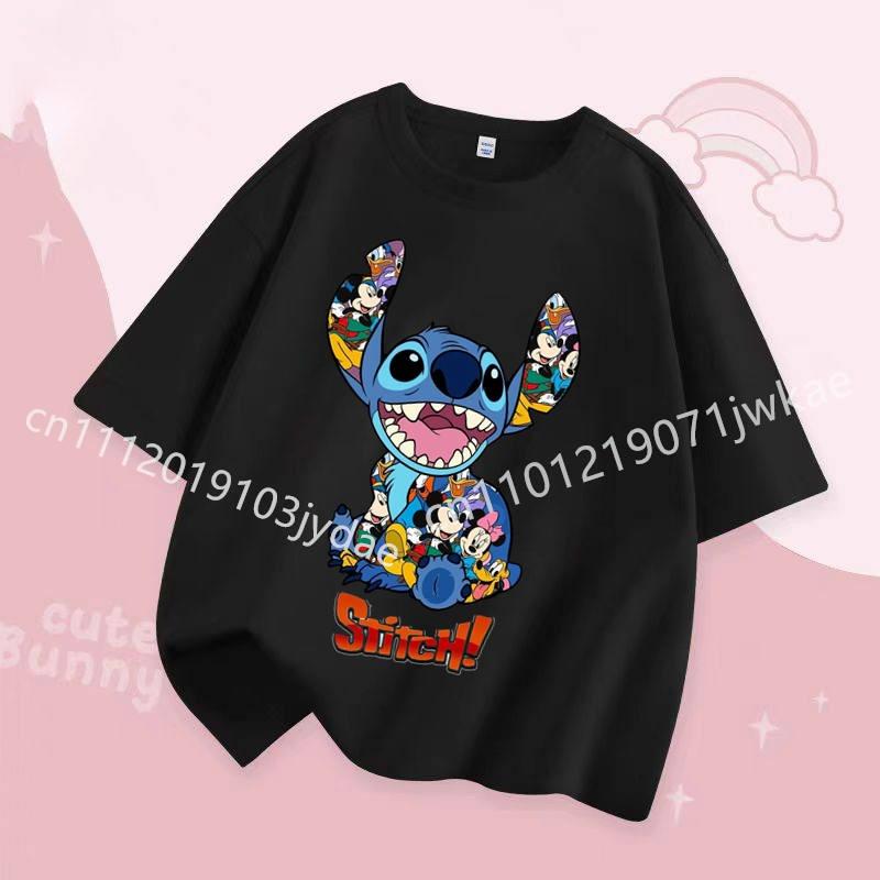 Stitch Kids T Shirt Cute Cartoon Print Short-Sleeved Fashion Casual Round Neck T-Shirt for Boys and Girls Daily Tops