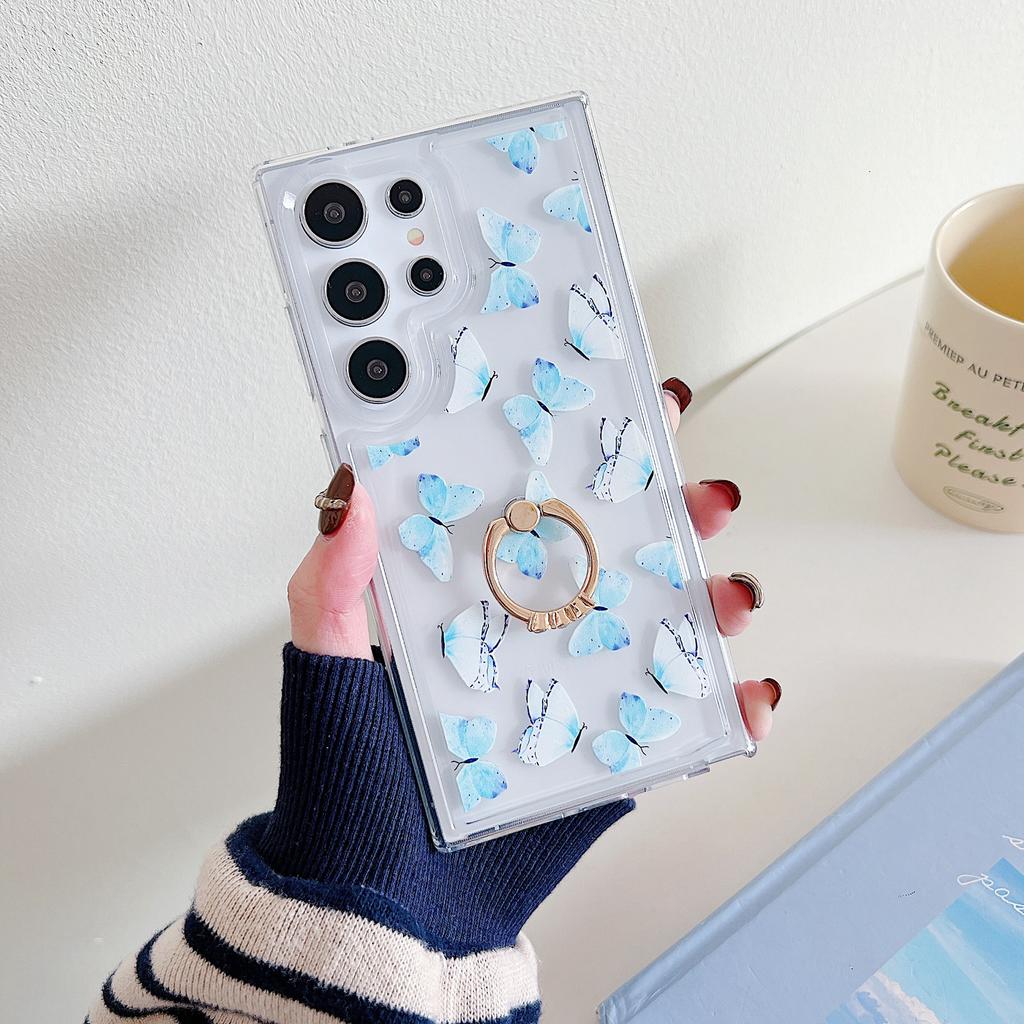 For Samsung Galaxy S23 Ultra Phone Case with Kickstand Butterfly Pattern TPU Airbag Cover