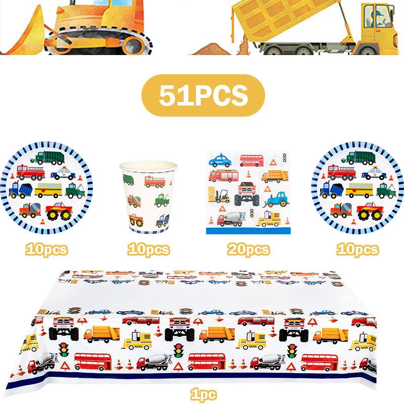 Happy Construction Birthday Party Decorations Set Plates Cup Tablecloth Gift Bags Banner Stickers Cake Decoration Party Supplies