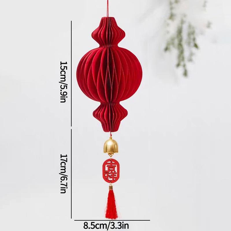 3D Chinese New Year Decorations 2026 Spring Festival Honeycomb Lucky Hanging Ornament Paper Lanterns Ornament with Bell Decor
